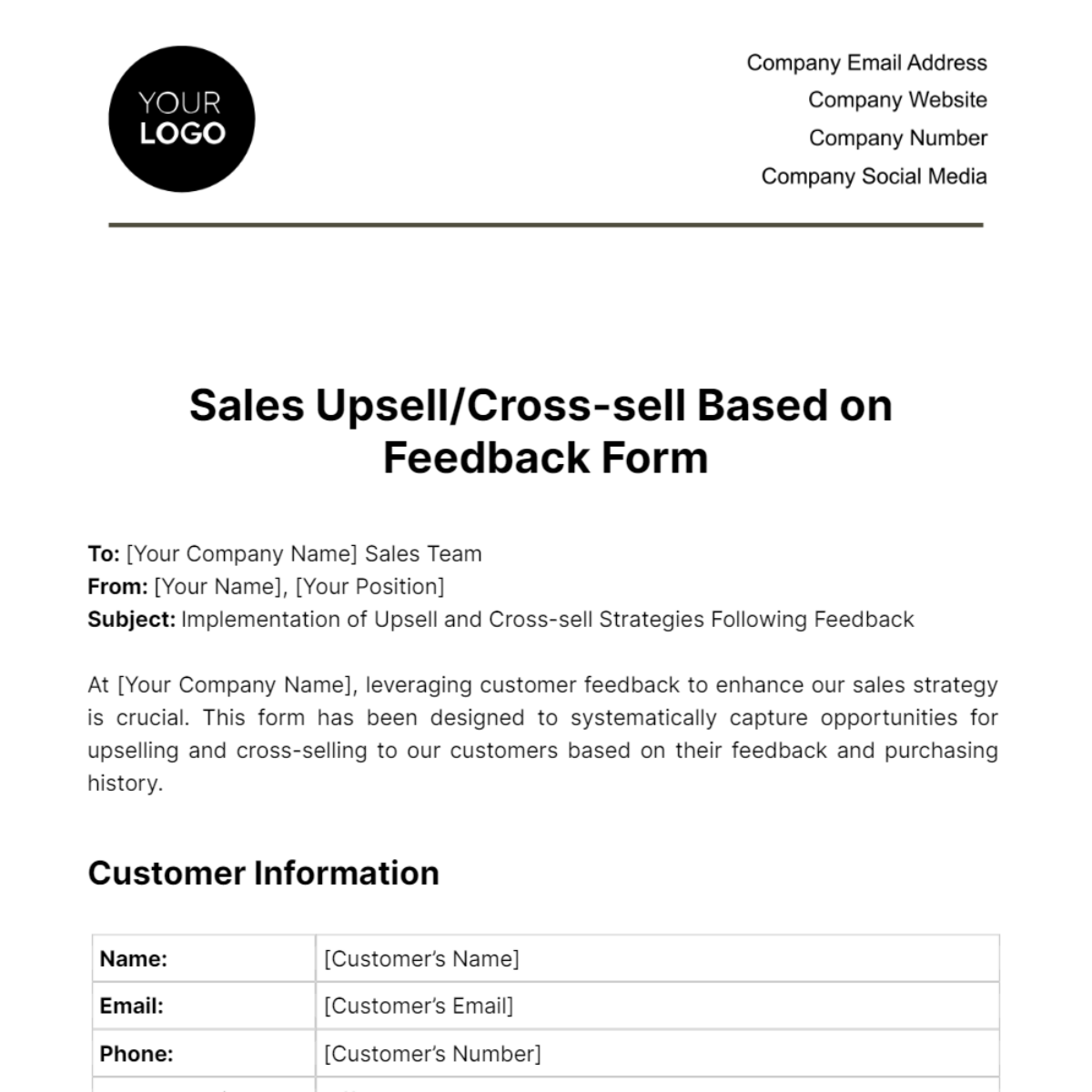 Free Sales Upsell/Cross-sell Based on Feedback Form Template