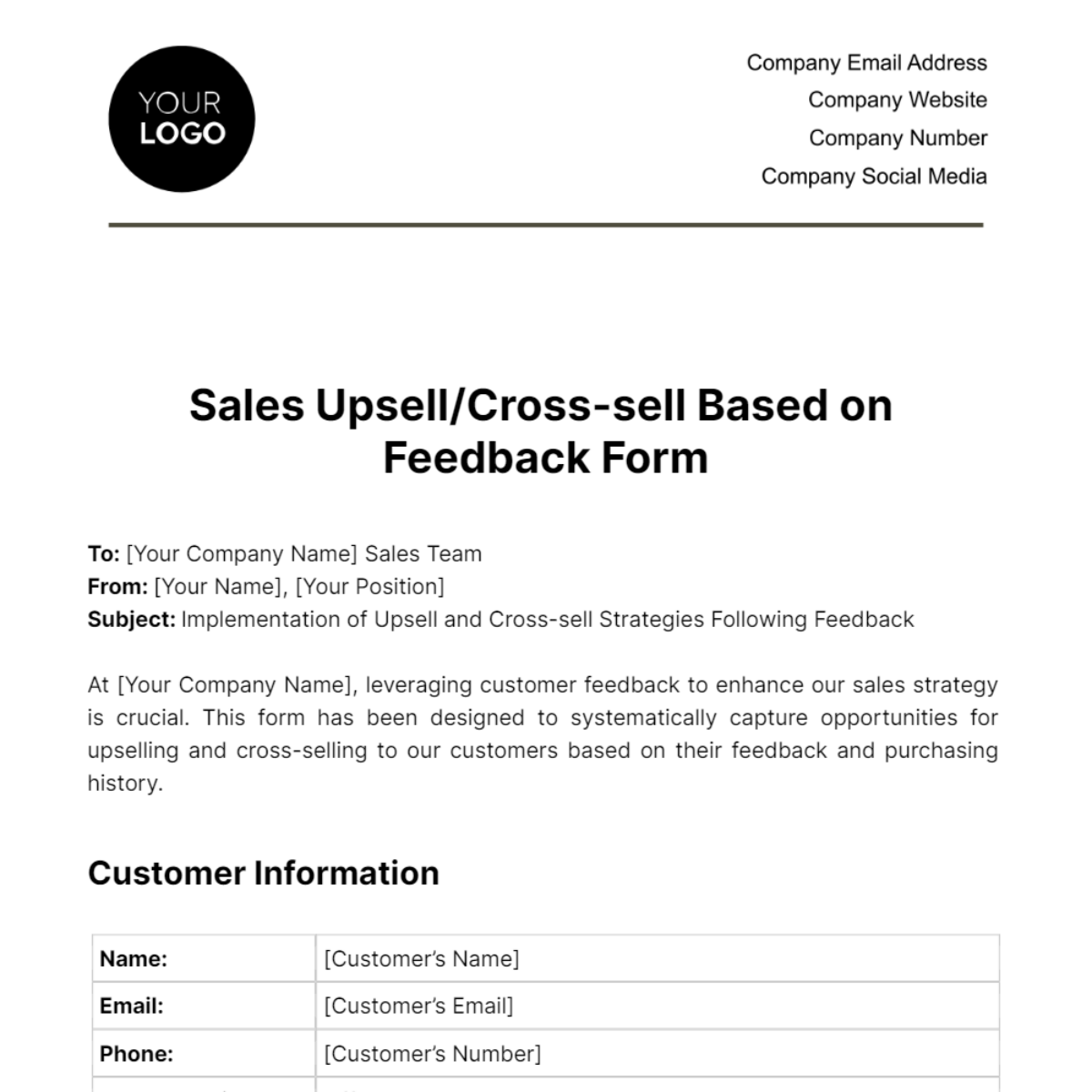 Sales Upsell/Cross-sell Based on Feedback Form Template - Edit Online & Download