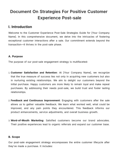 Free Document on Strategies for Positive Customer Experience Post-Sale Template to Edit Online