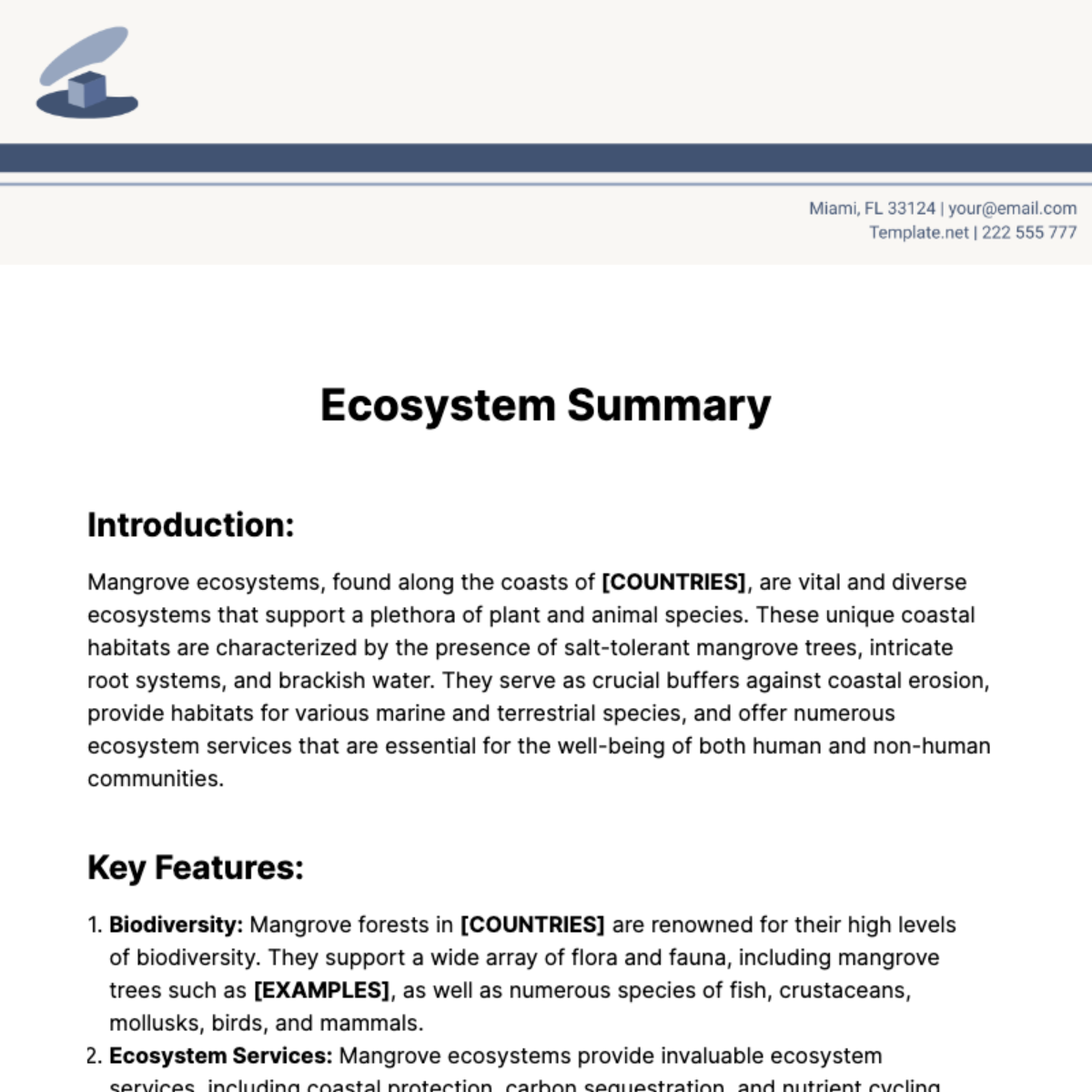Ecosystem Summary Template