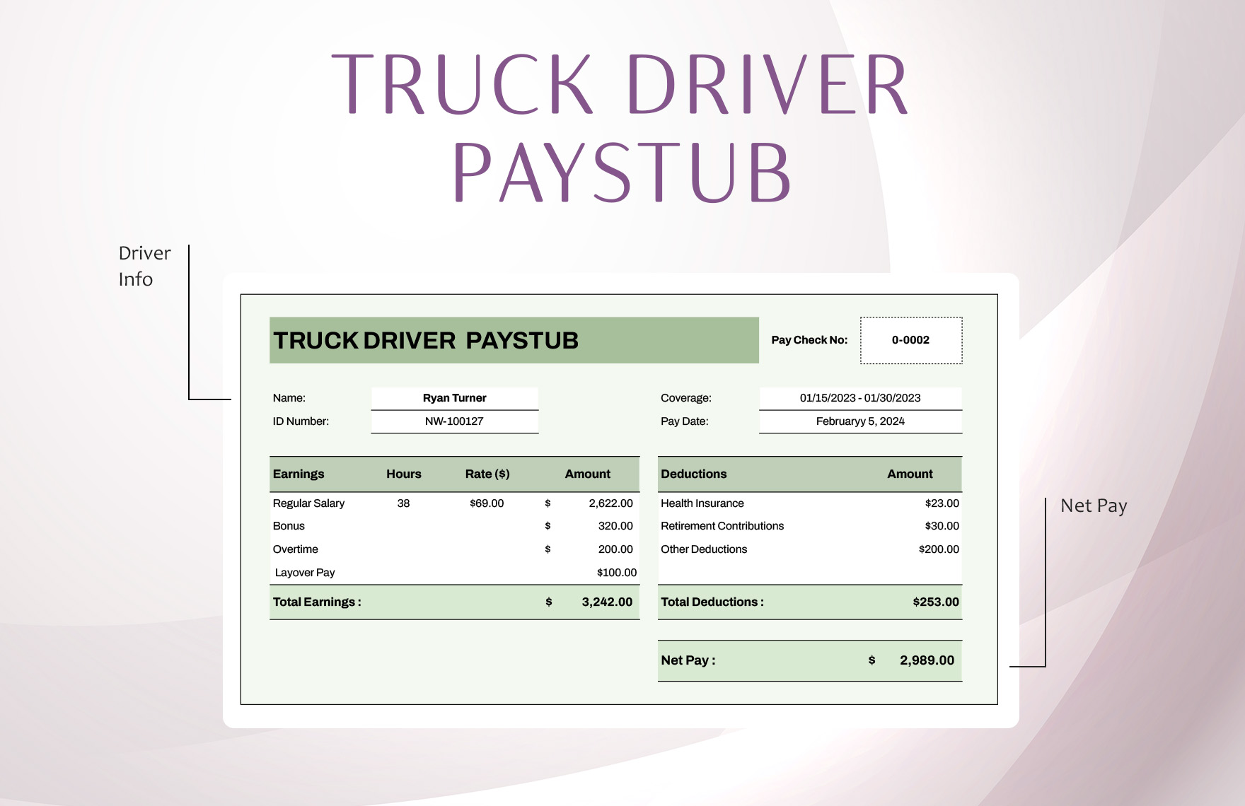 Truck Driver Paystub Template