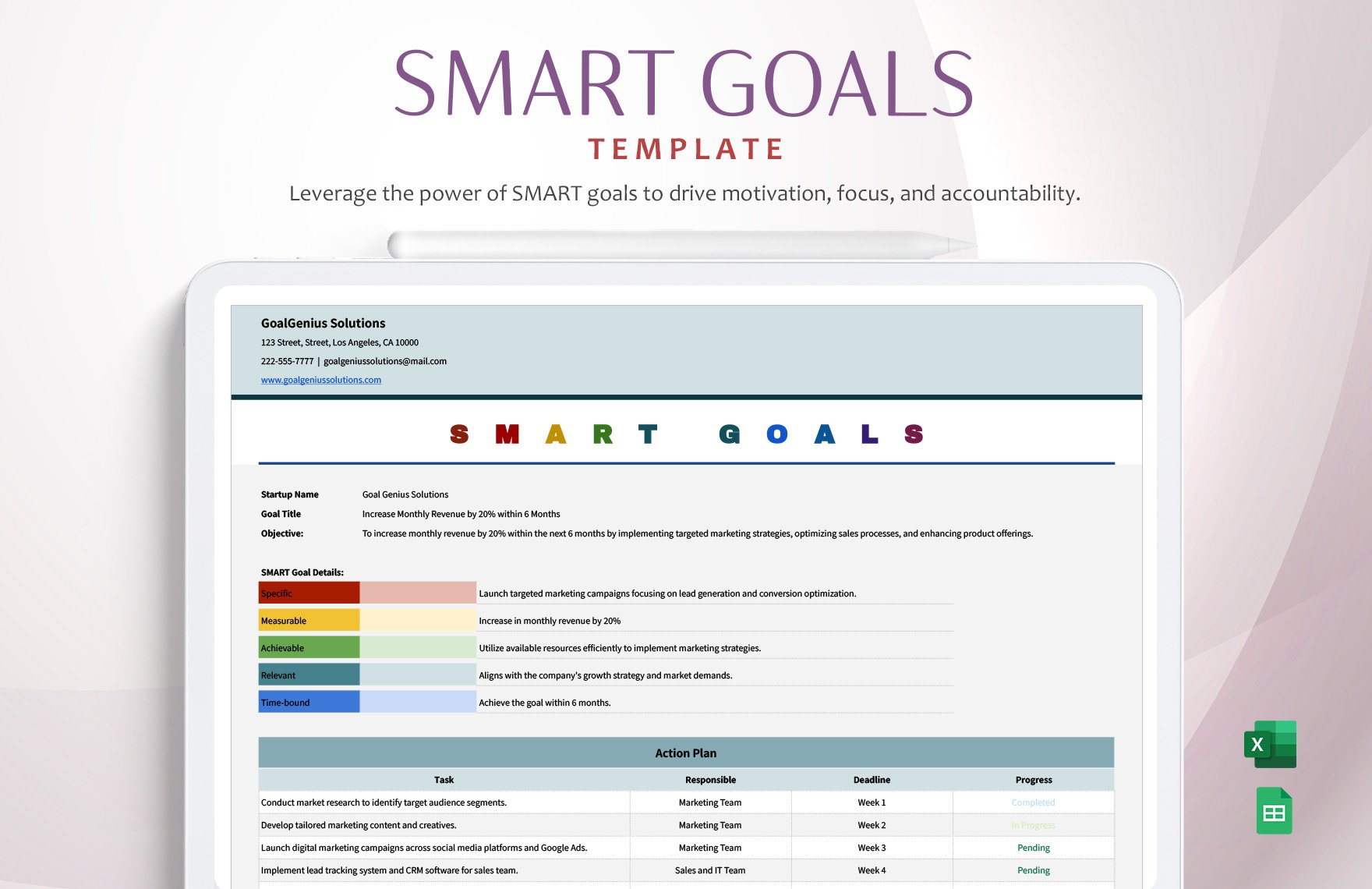 Free Smart Goals Template in Excel, Google Sheets