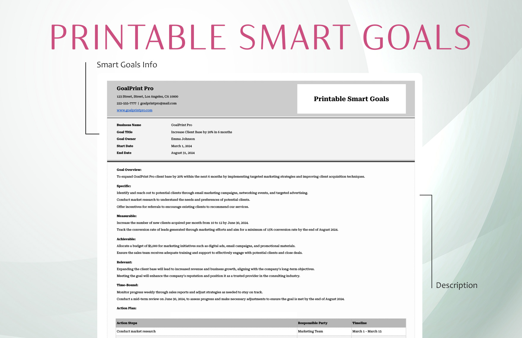 Printable Smart Goals Template