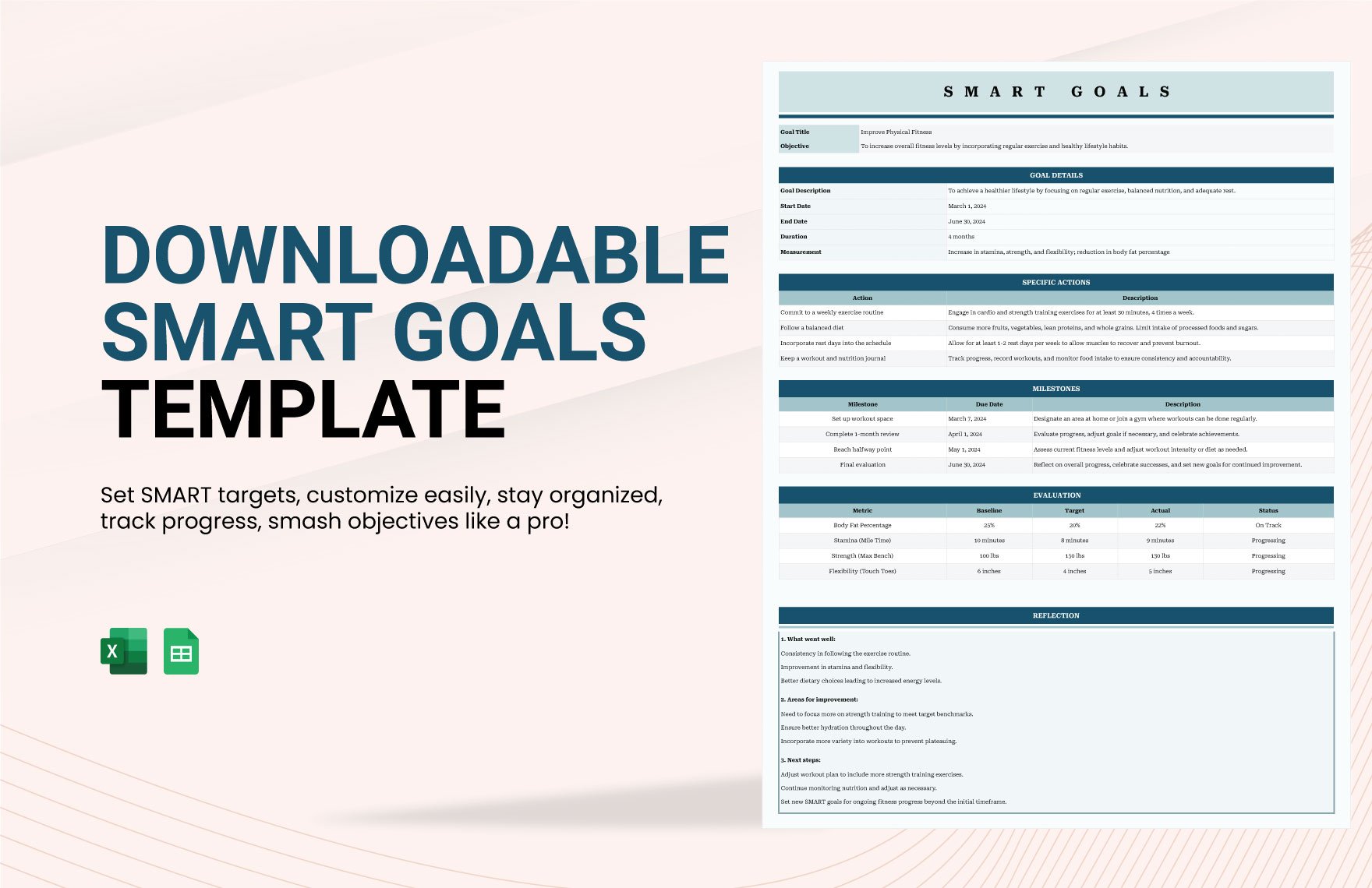 Downloadable Smart Goals Template in Excel, Google Sheets