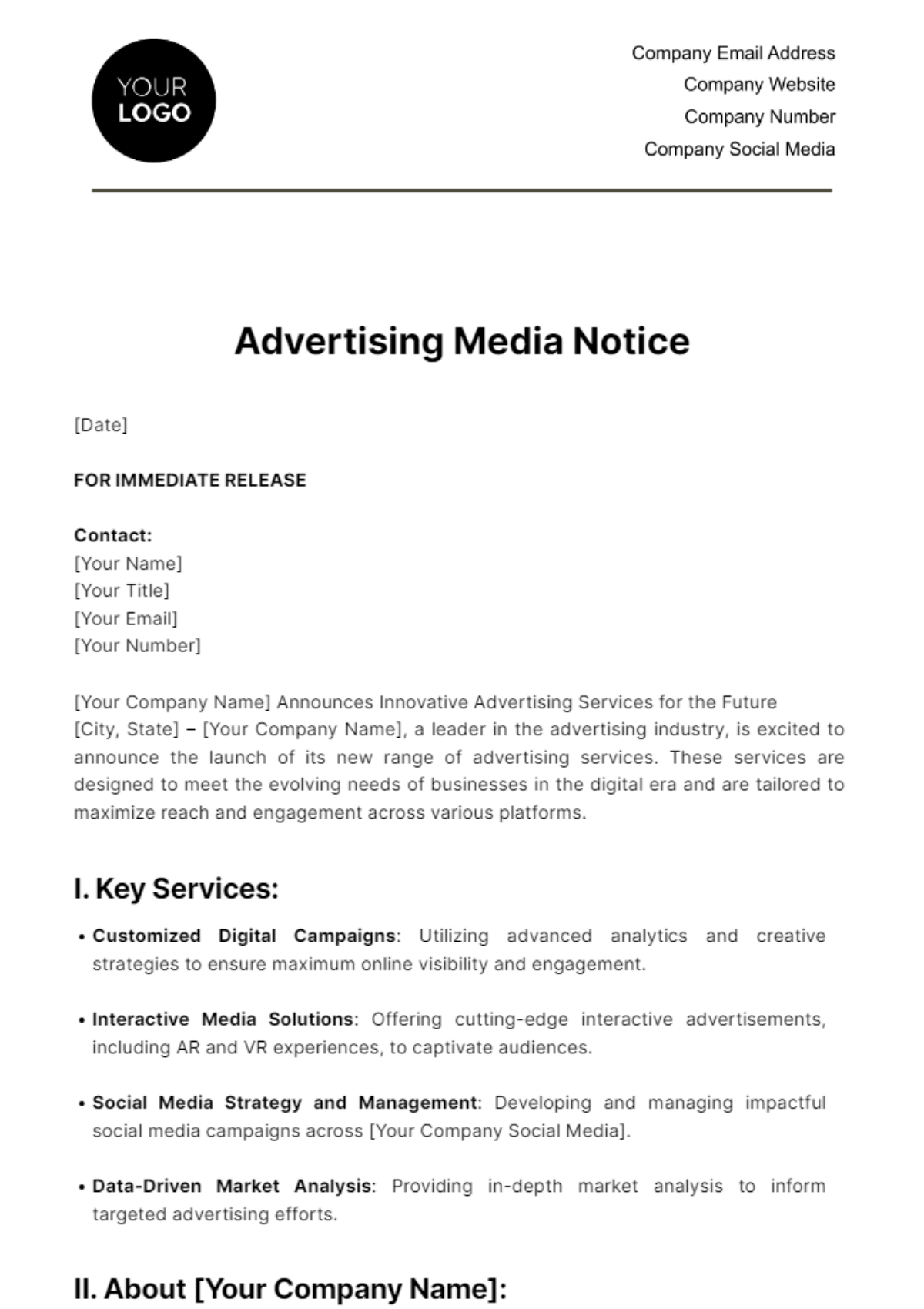 Advertising Media Notice Template