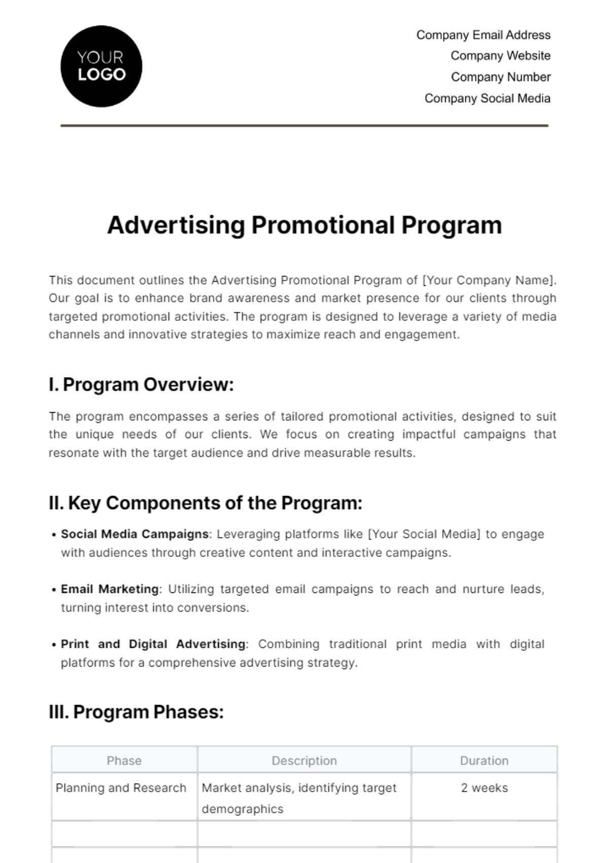 Advertising Promotional Program Template