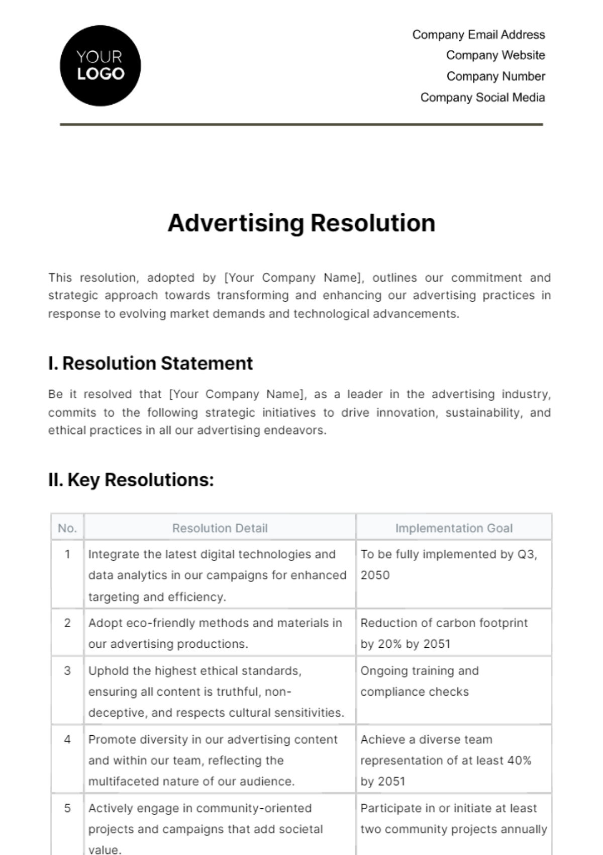 Advertising Resolution Template