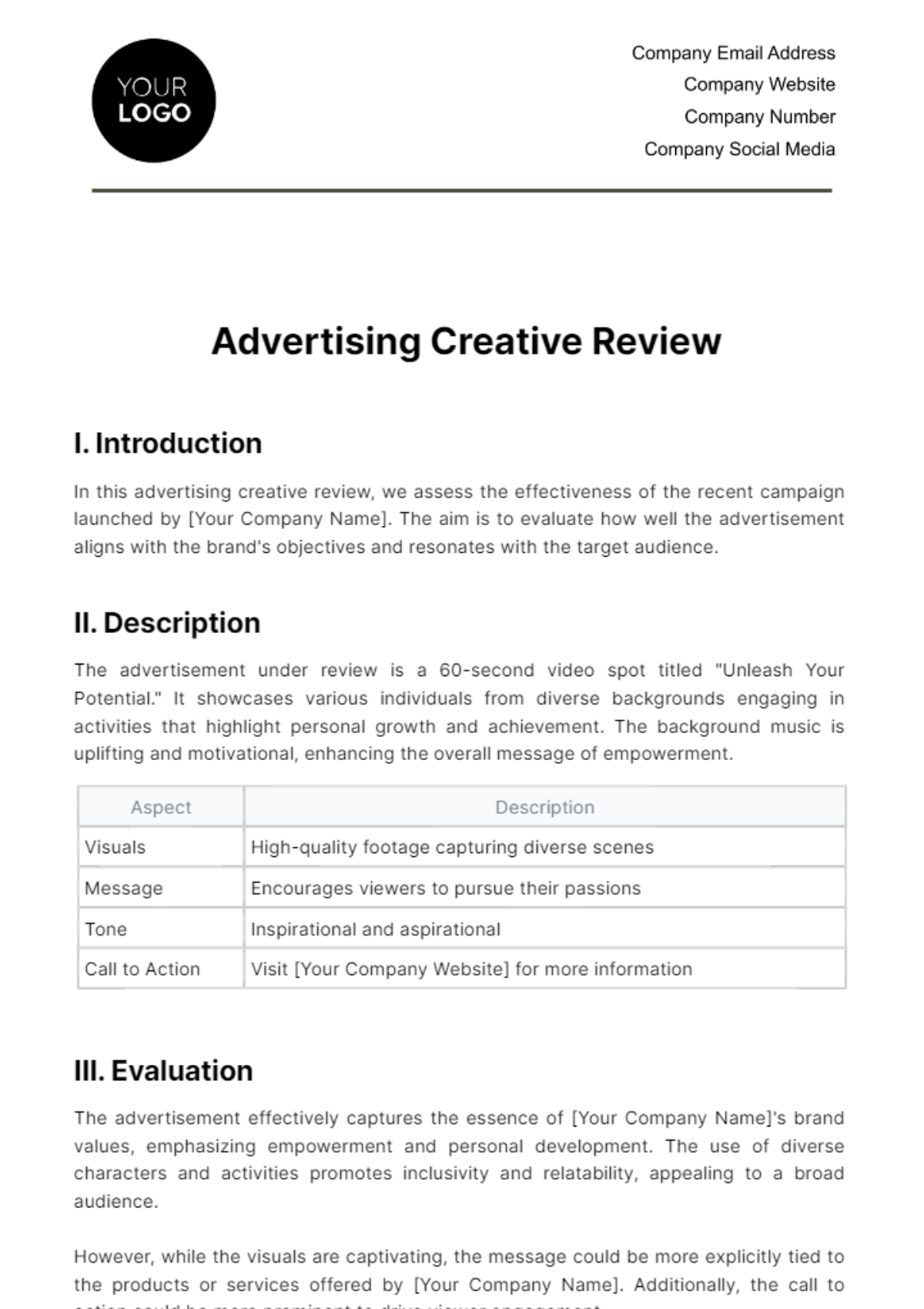 Advertising Creative Review Template