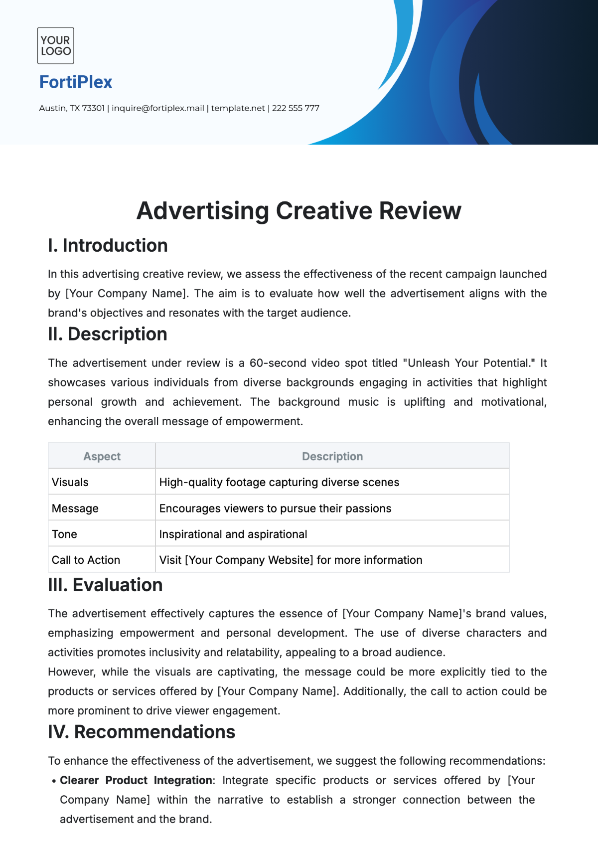 Advertising Creative Review Template - Edit Online & Download