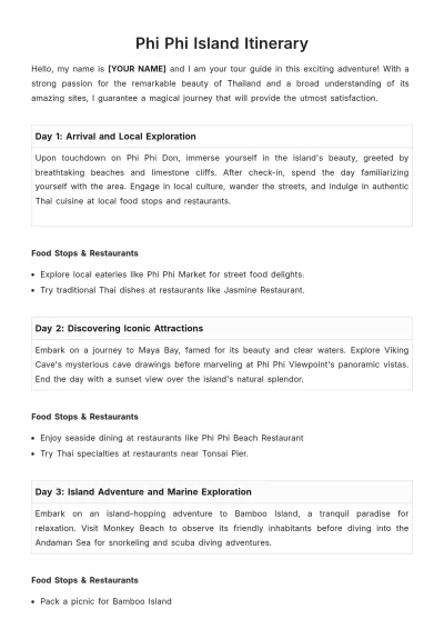 Free Phi Phi Island Itinerary Template to Edit Online