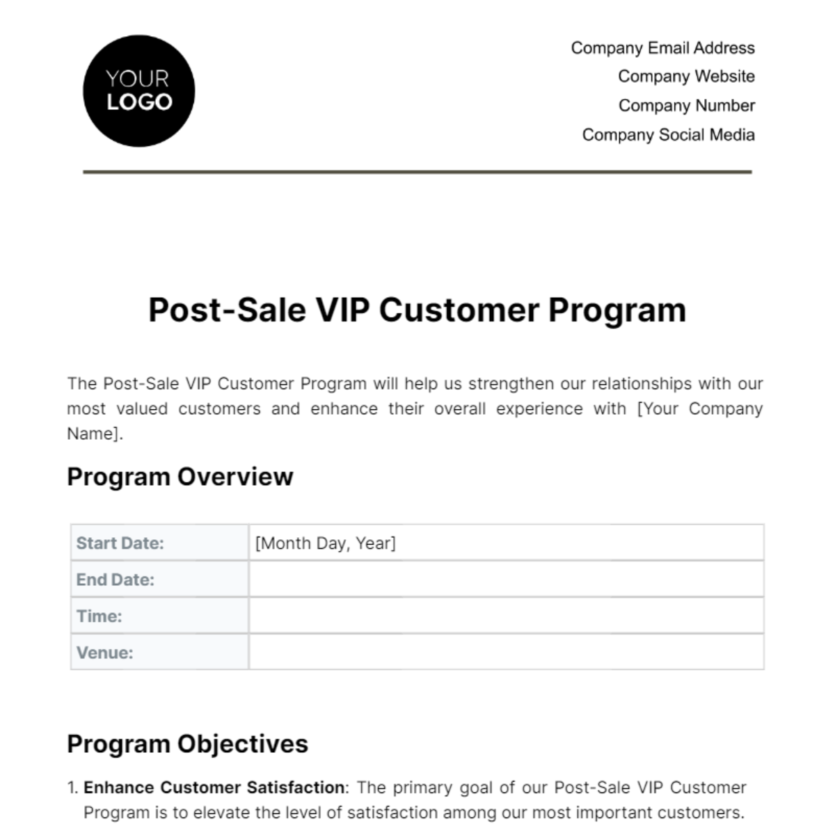 Post-Sale VIP Customer Program Template