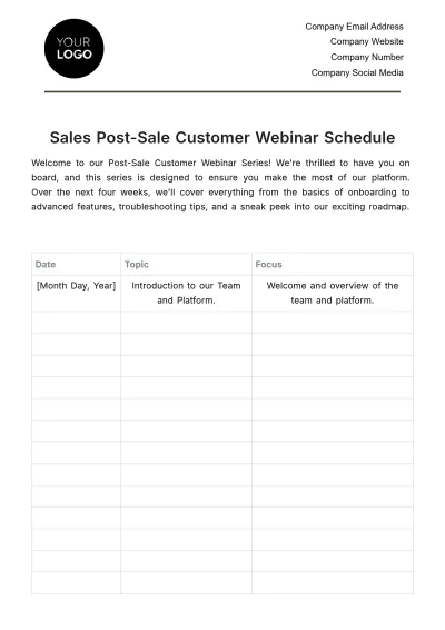 Free Sales Post-Sale Customer Webinar Schedule Template to Edit Online
