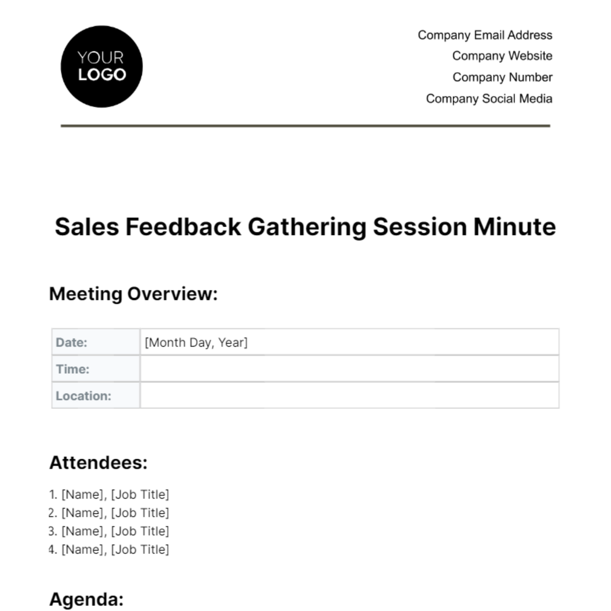 Sales Feedback Gathering Session Minute Template