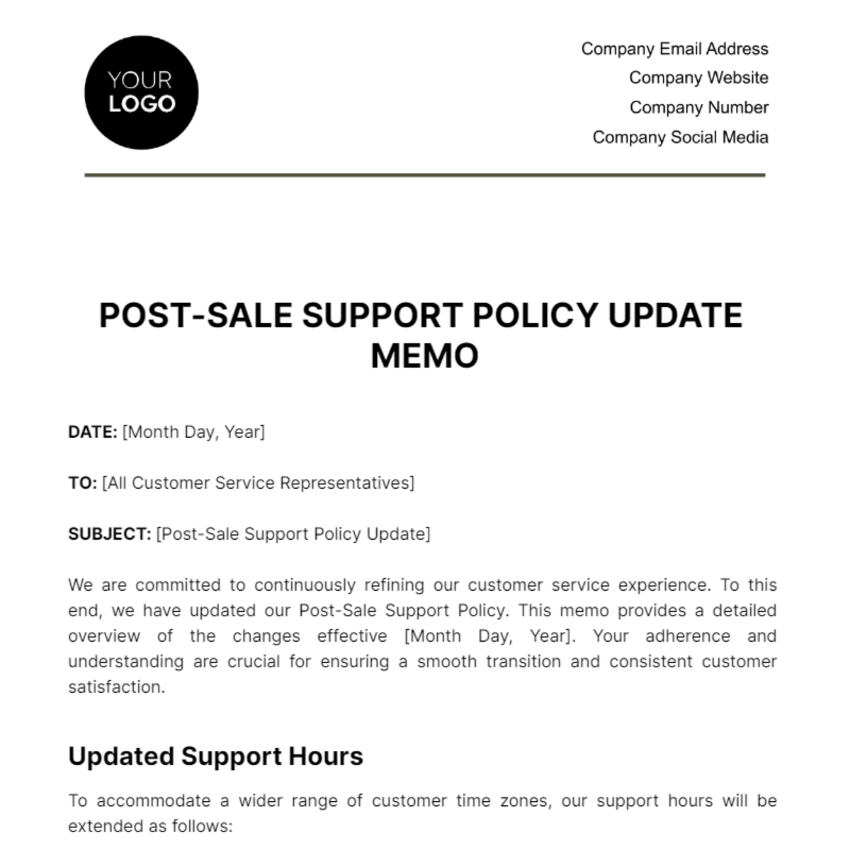 Post-Sale Support Policy Update Memo Template