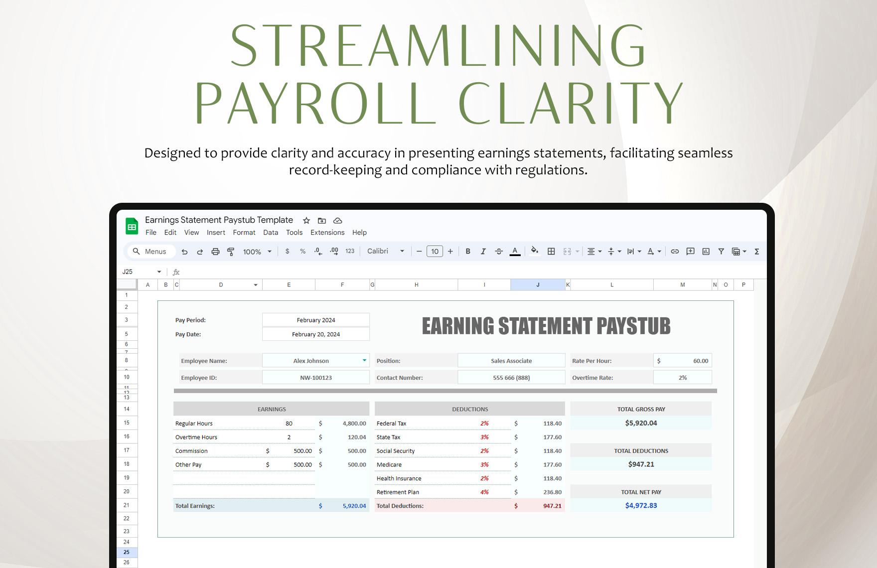 Earnings Statement Paystub Template