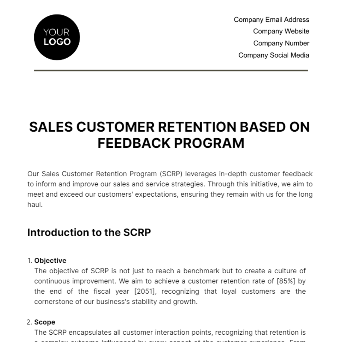 Sales Customer Retention Based on Feedback Program Template