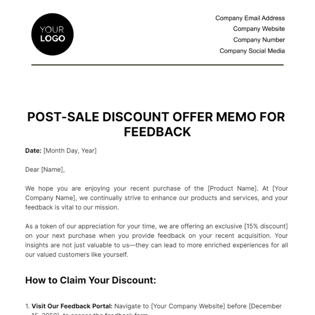 Post-Sale Discount Offer Memo for Feedback Template