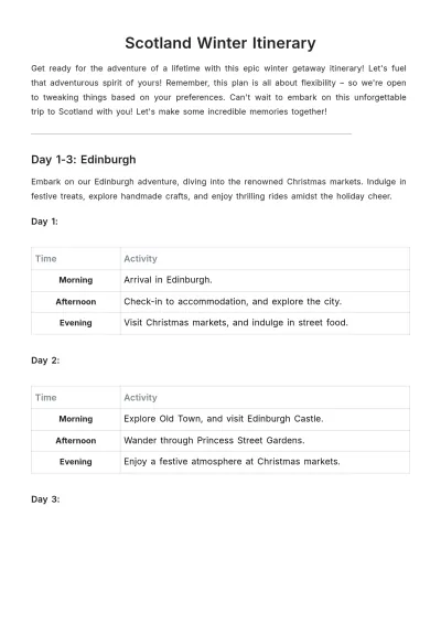 Free Scotland Winter Itinerary Template to Edit Online