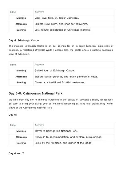 Free Scotland Winter Itinerary Template to Edit Online