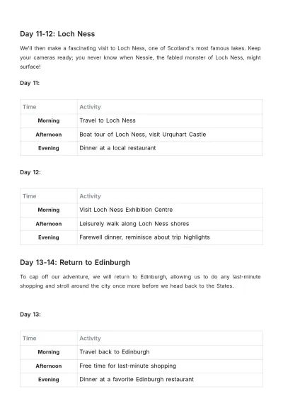 Free Scotland Winter Itinerary Template to Edit Online