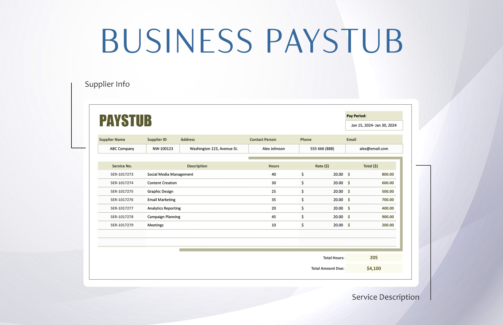 Small Business Paystub Template