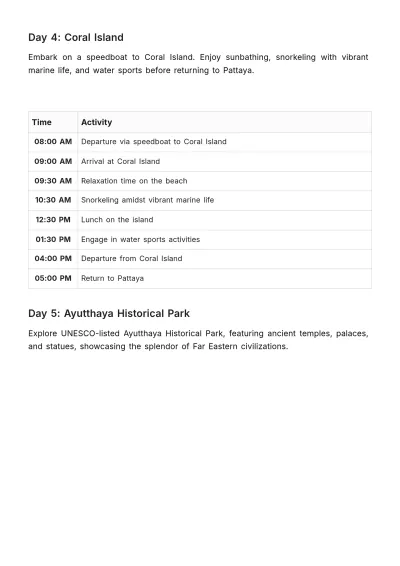 Free Pattaya Itinerary Template to Edit Online