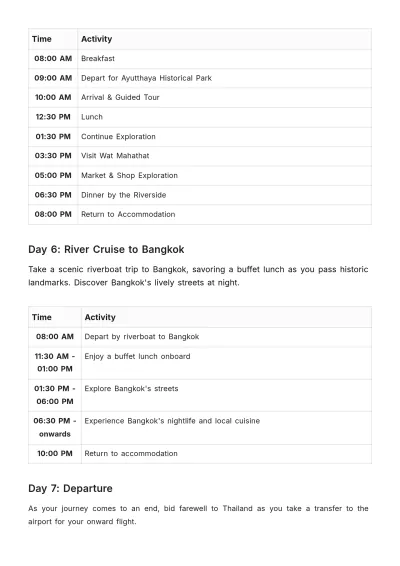 Free Pattaya Itinerary Template to Edit Online