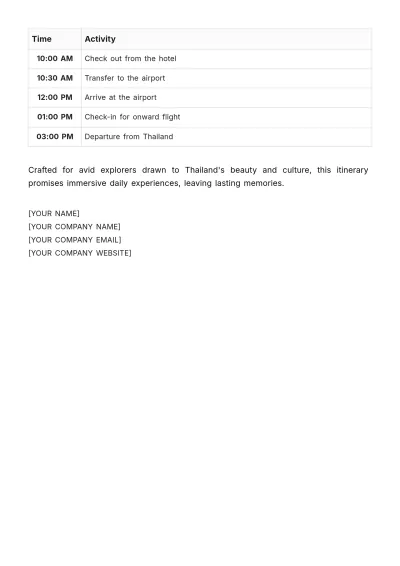 Free Pattaya Itinerary Template to Edit Online