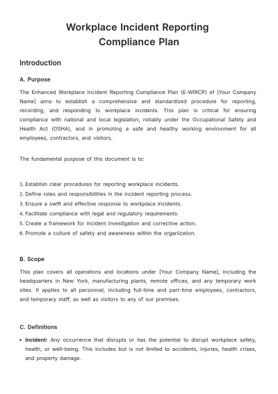 Free Workplace Incident Reporting Compliance Plan Template to Edit Online