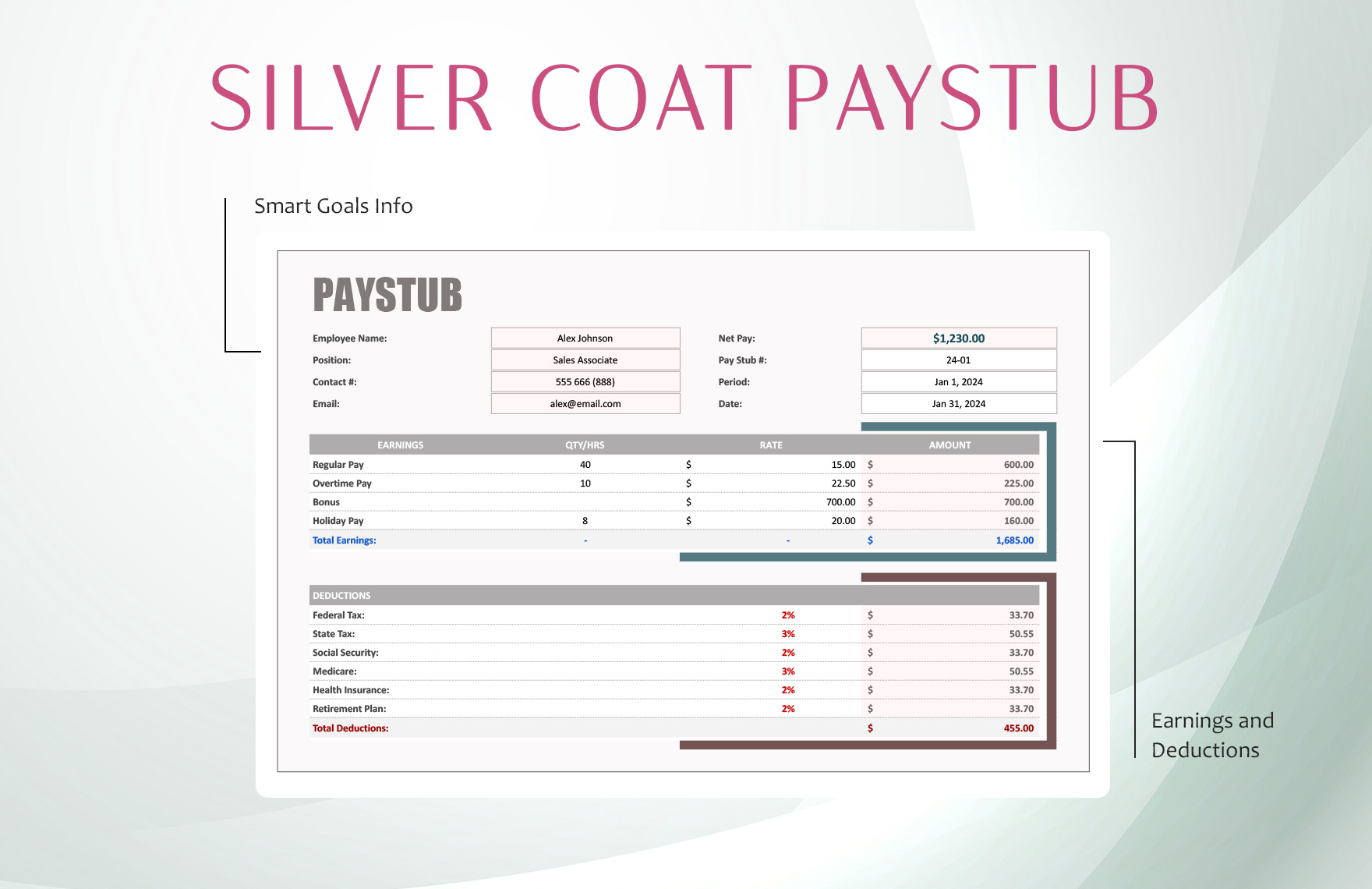Silver Coat Paystub Template