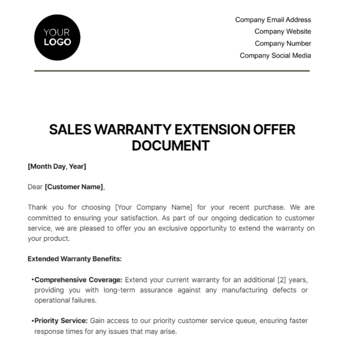 Sales Warranty Extension Offer Document Template