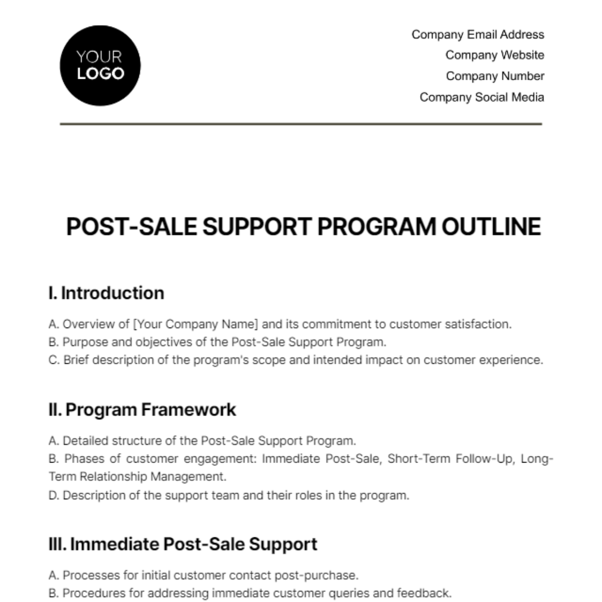 Post-Sale Support Program Outline Template