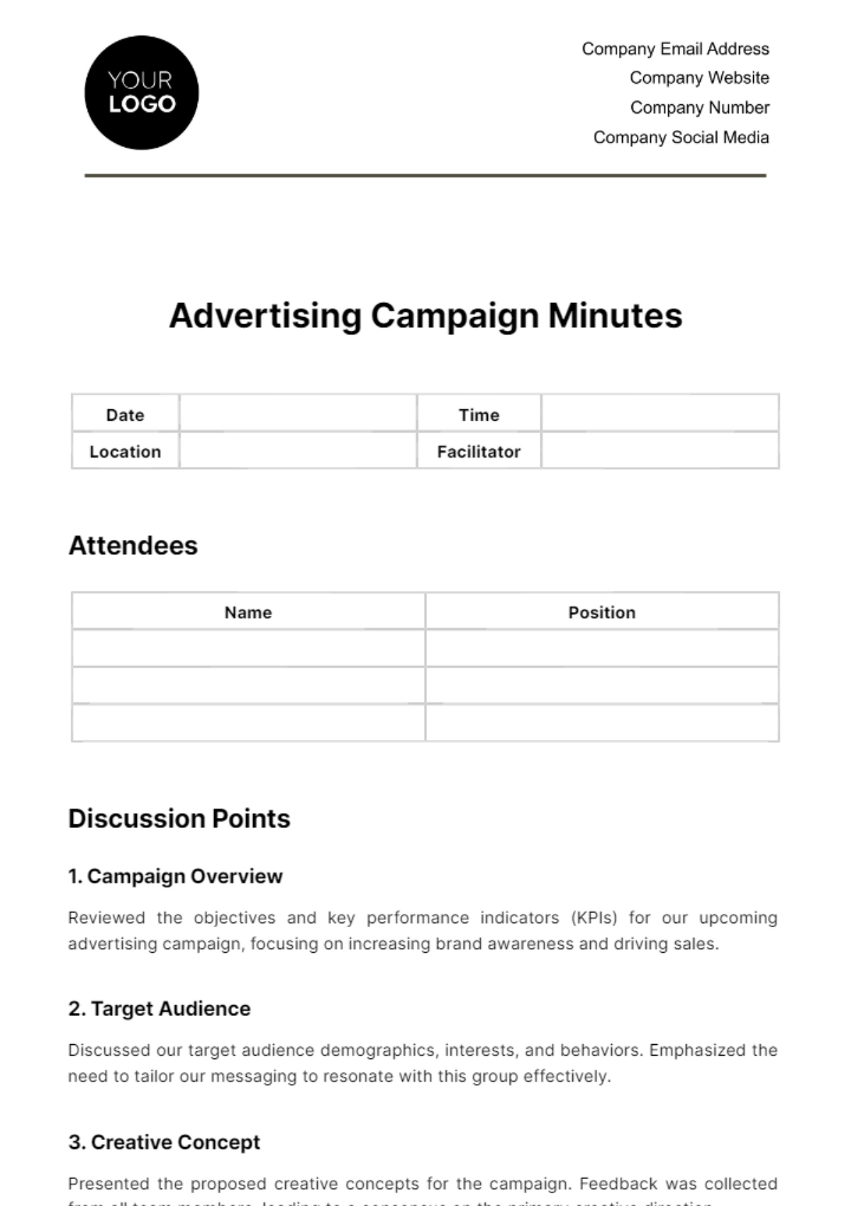 Free Advertising Campaign Minutes Template