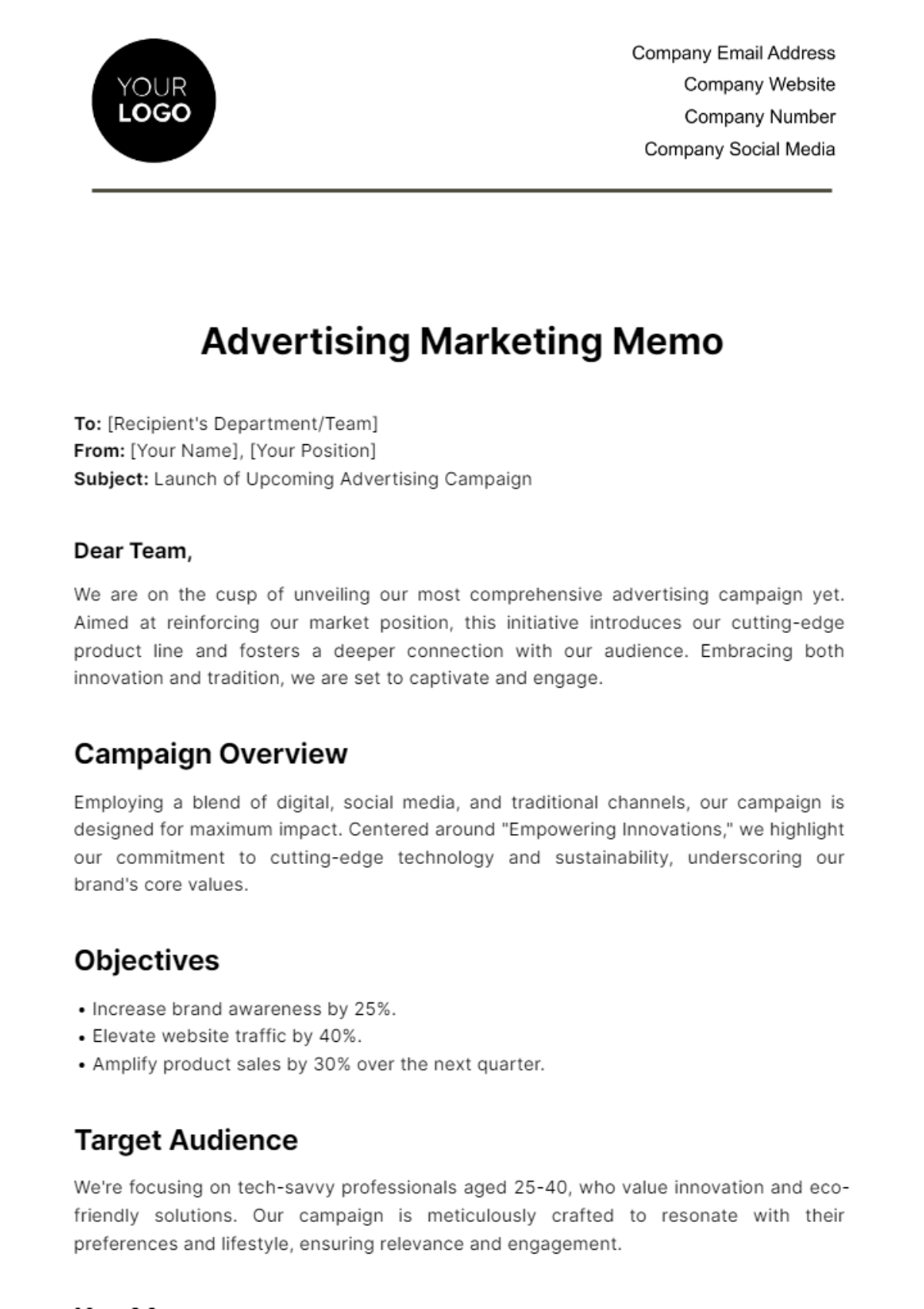 Free Advertising Marketing Memo Template