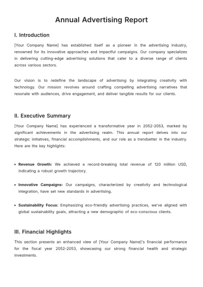 Free Annual Advertising Report Template to Edit Online