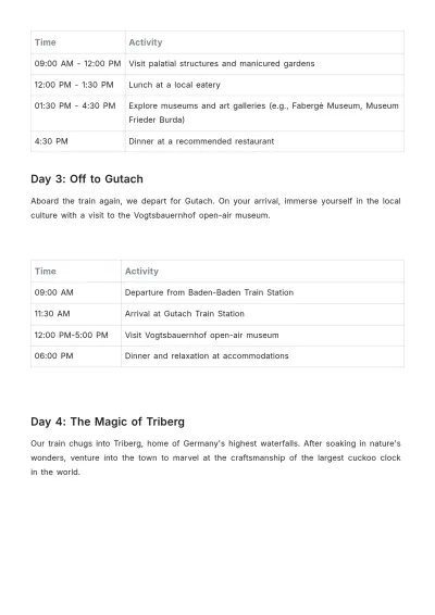 Free Black Forest Itinerary By Train Template to Edit Online