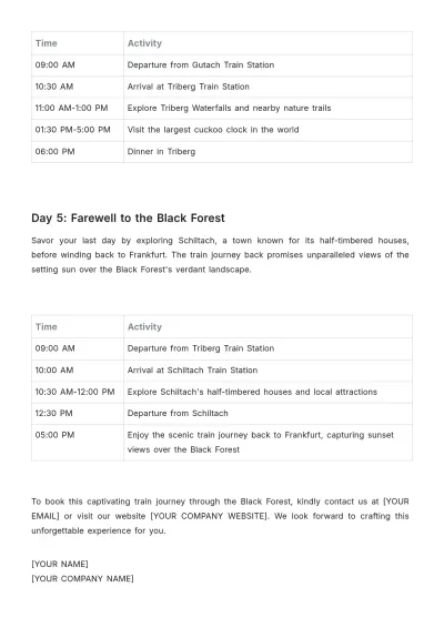 Free Black Forest Itinerary By Train Template to Edit Online
