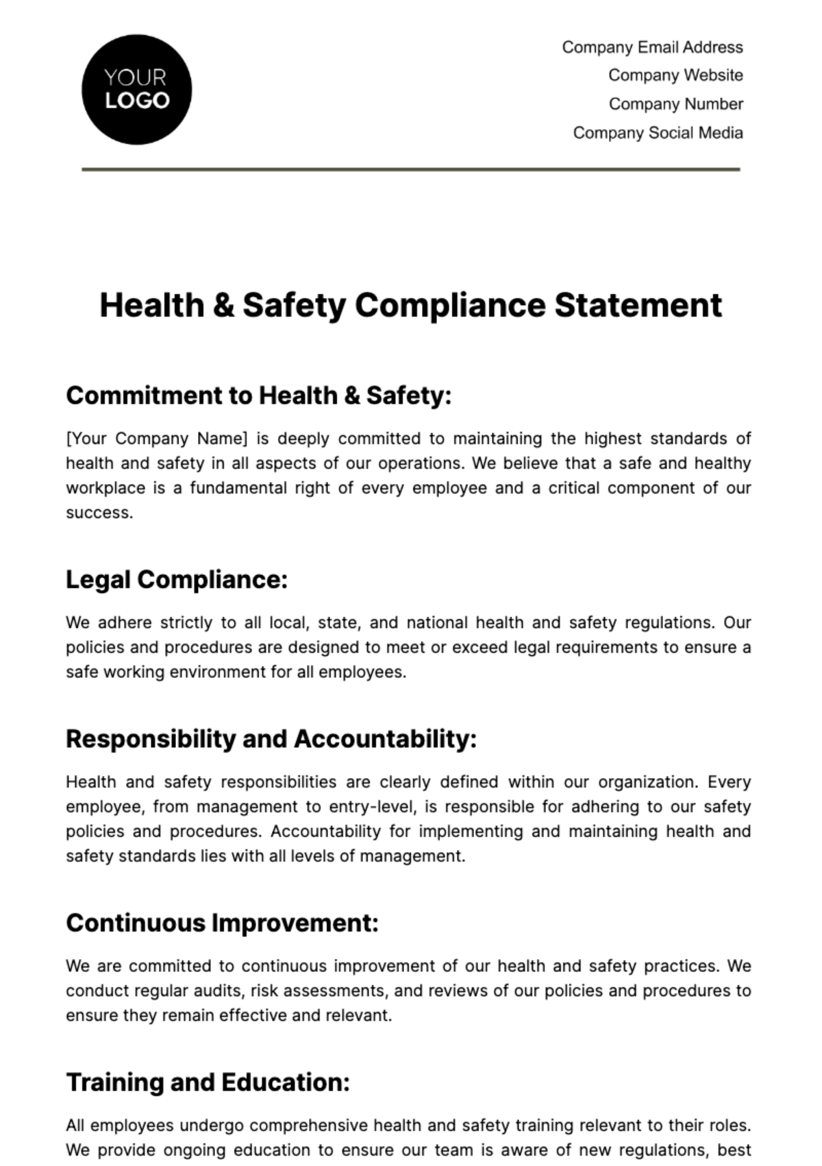 Free Health & Safety Compliance Statement Template