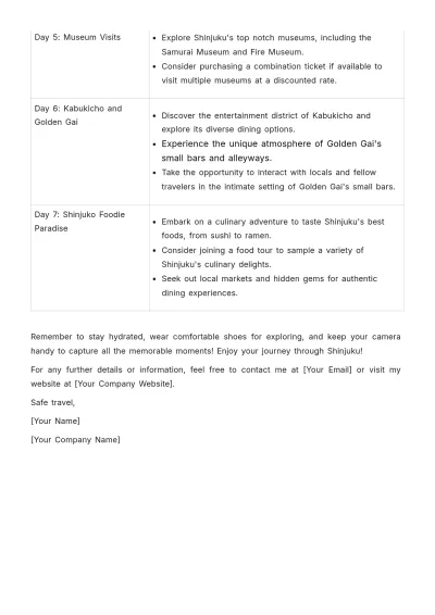 Free Shinjuku Itinerary Template to Edit Online