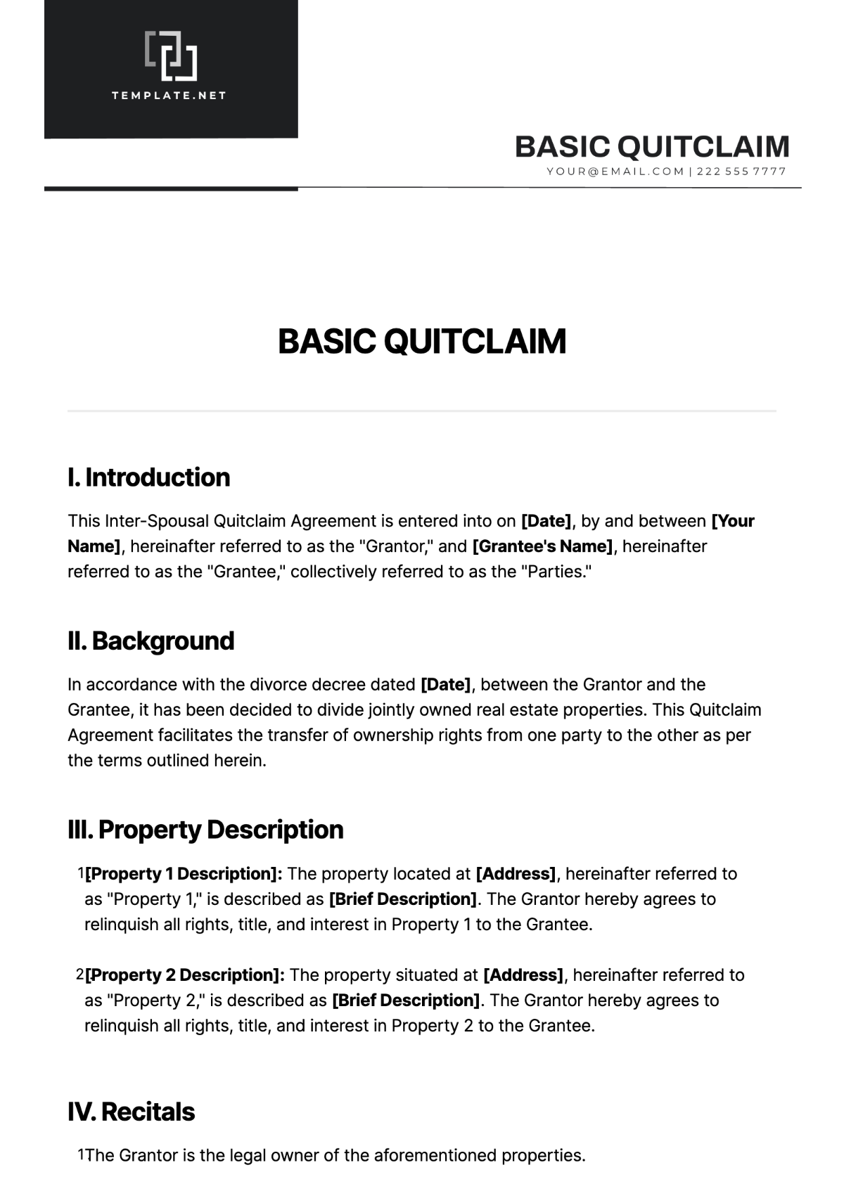 Basic Quitclaim Template Edit Online Download Example Template net