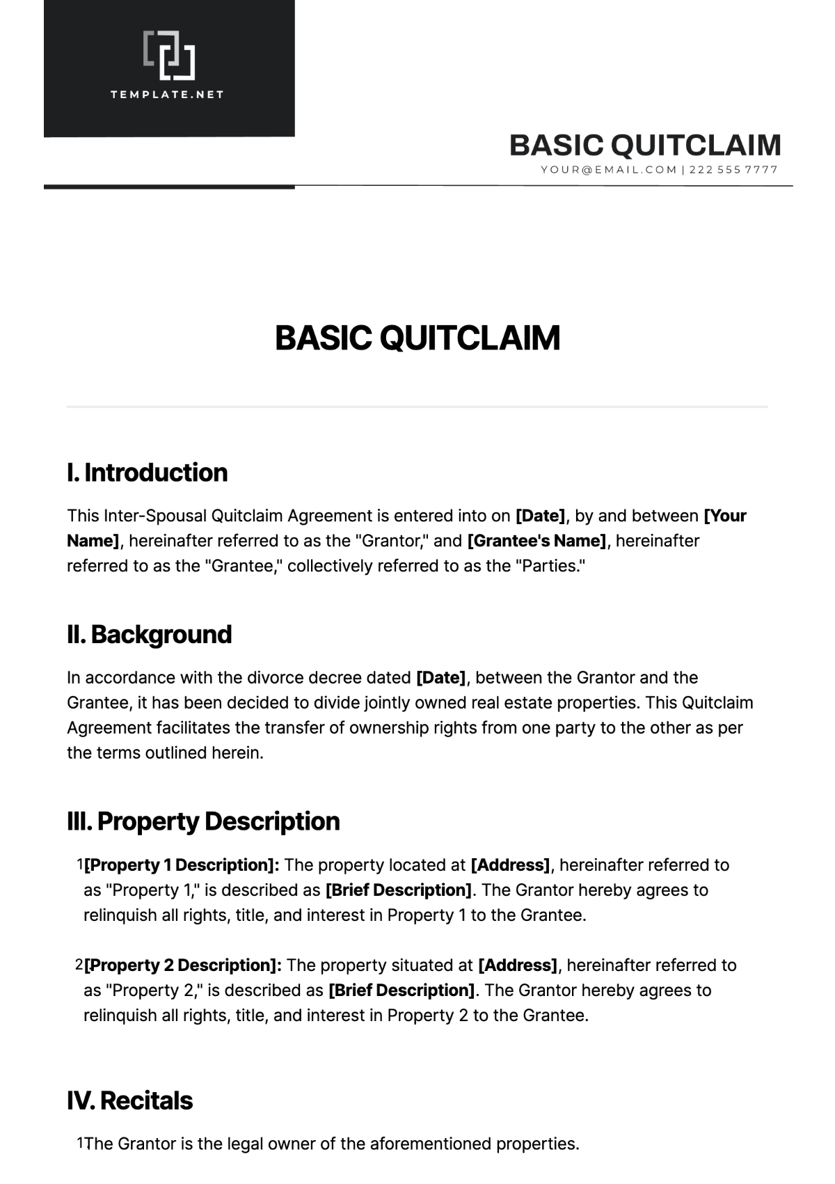 Basic Quitclaim Template - Edit Online & Download