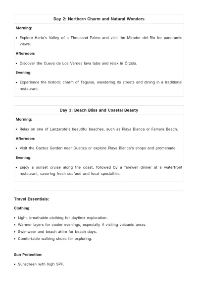 Free Lanzarote Itinerary Template to Edit Online