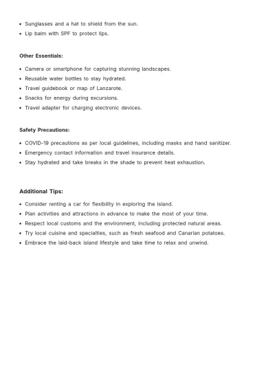 Free Lanzarote Itinerary Template to Edit Online