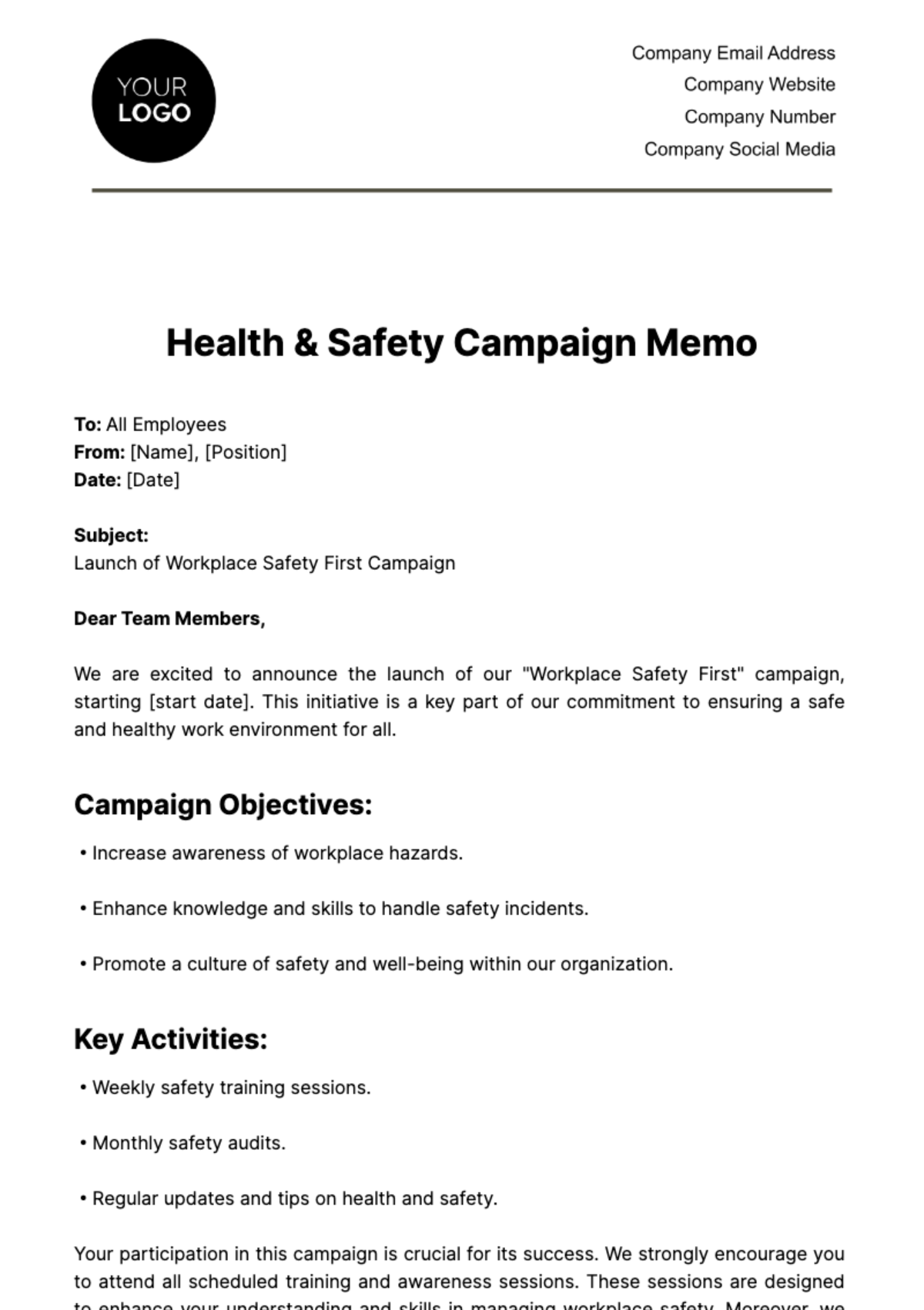 Health & Safety Campaign Memo Template