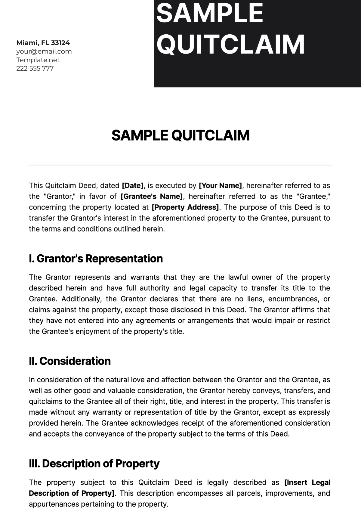 Sample Quitclaim Template