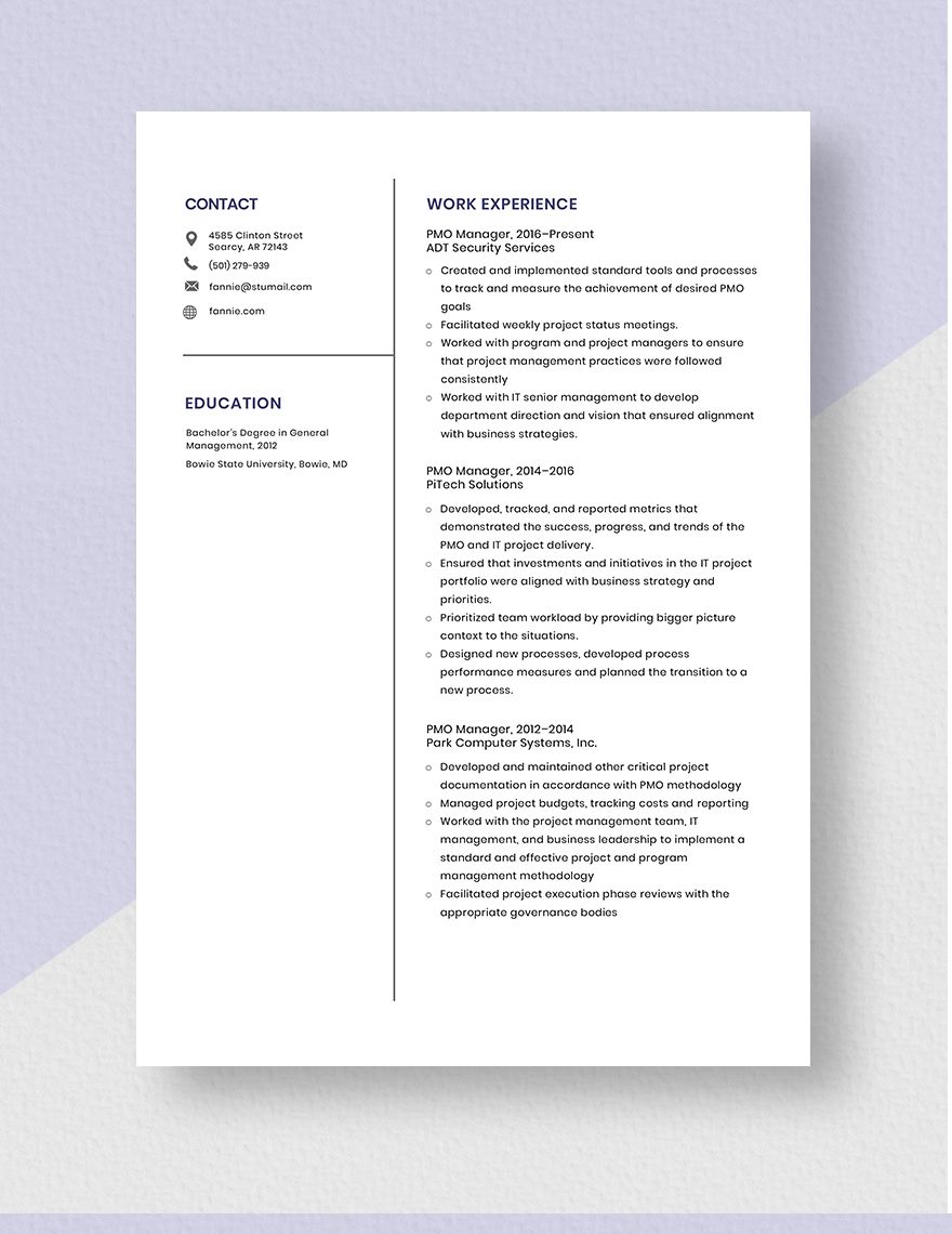 PMO Manager Resume