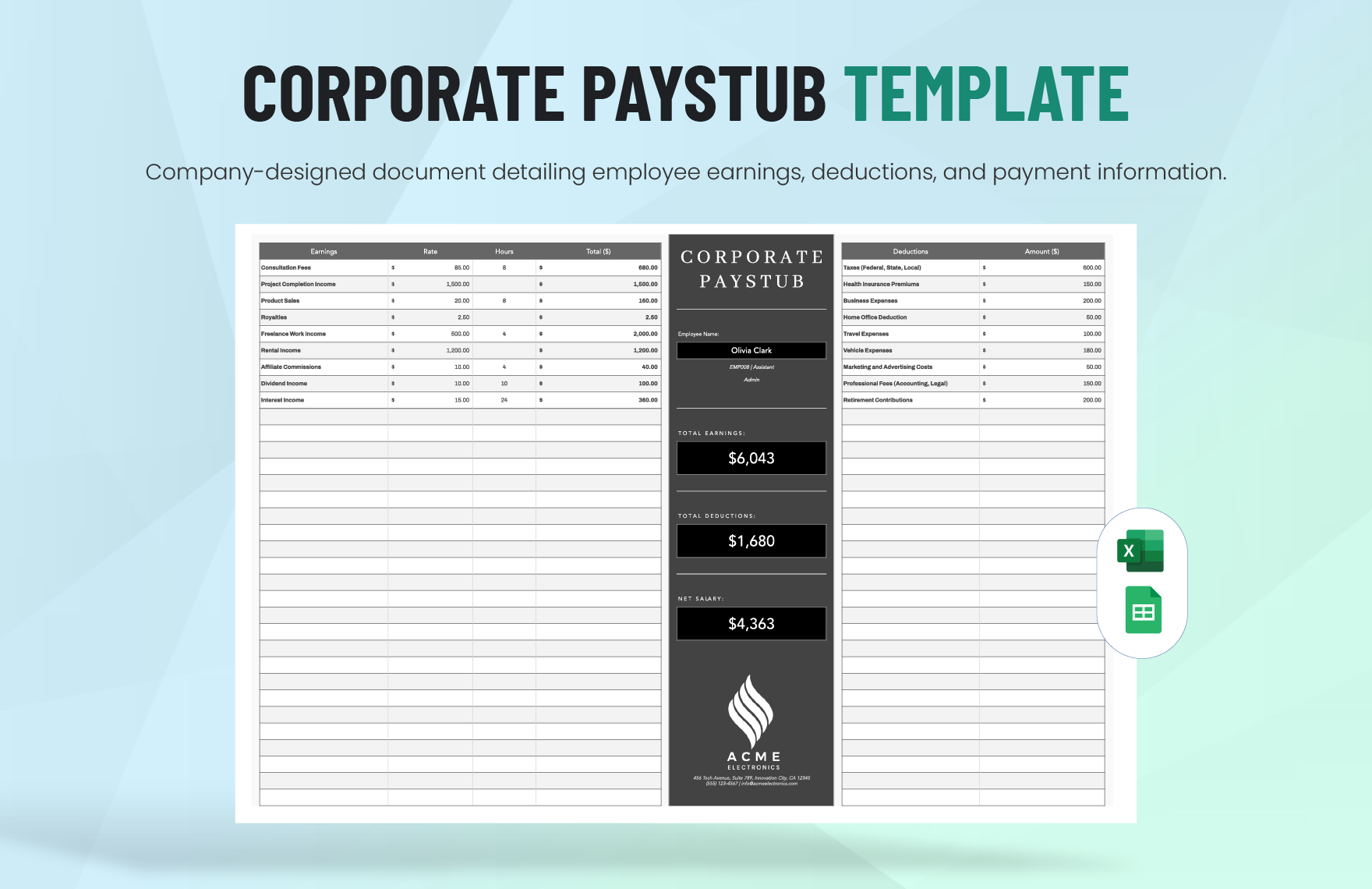 Corporate Paystub Template