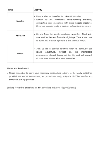 Free San Juan Island Itinerary Template to Edit Online