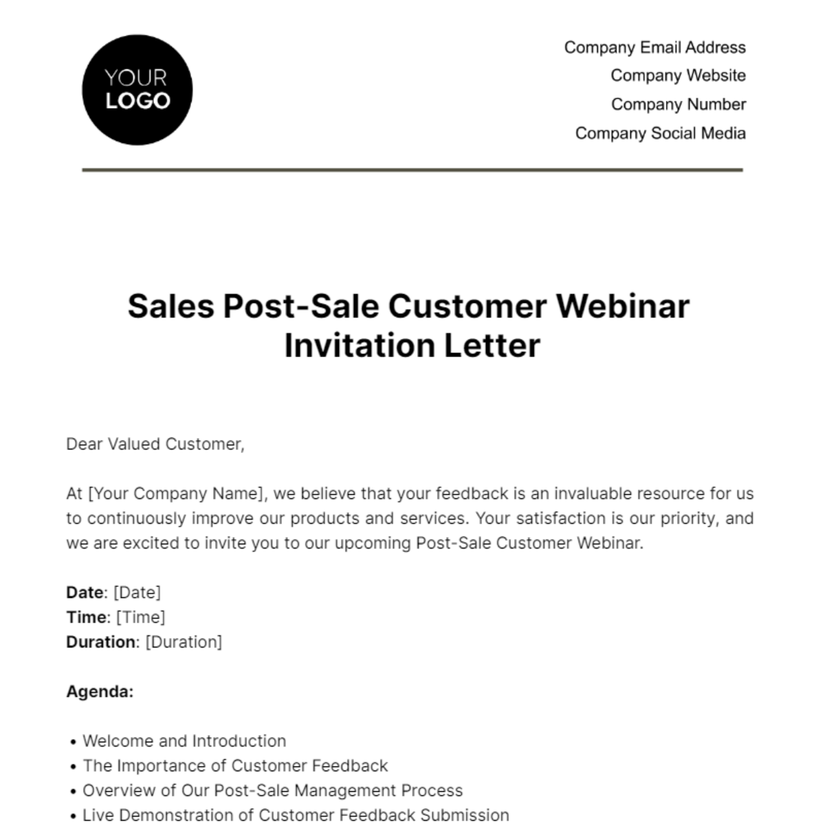 Free Sales Post-Sale Customer Webinar Invitation Letter Template