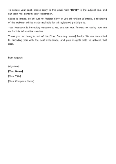 Free Sales Post-Sale Customer Webinar Invitation Letter Template to Edit Online